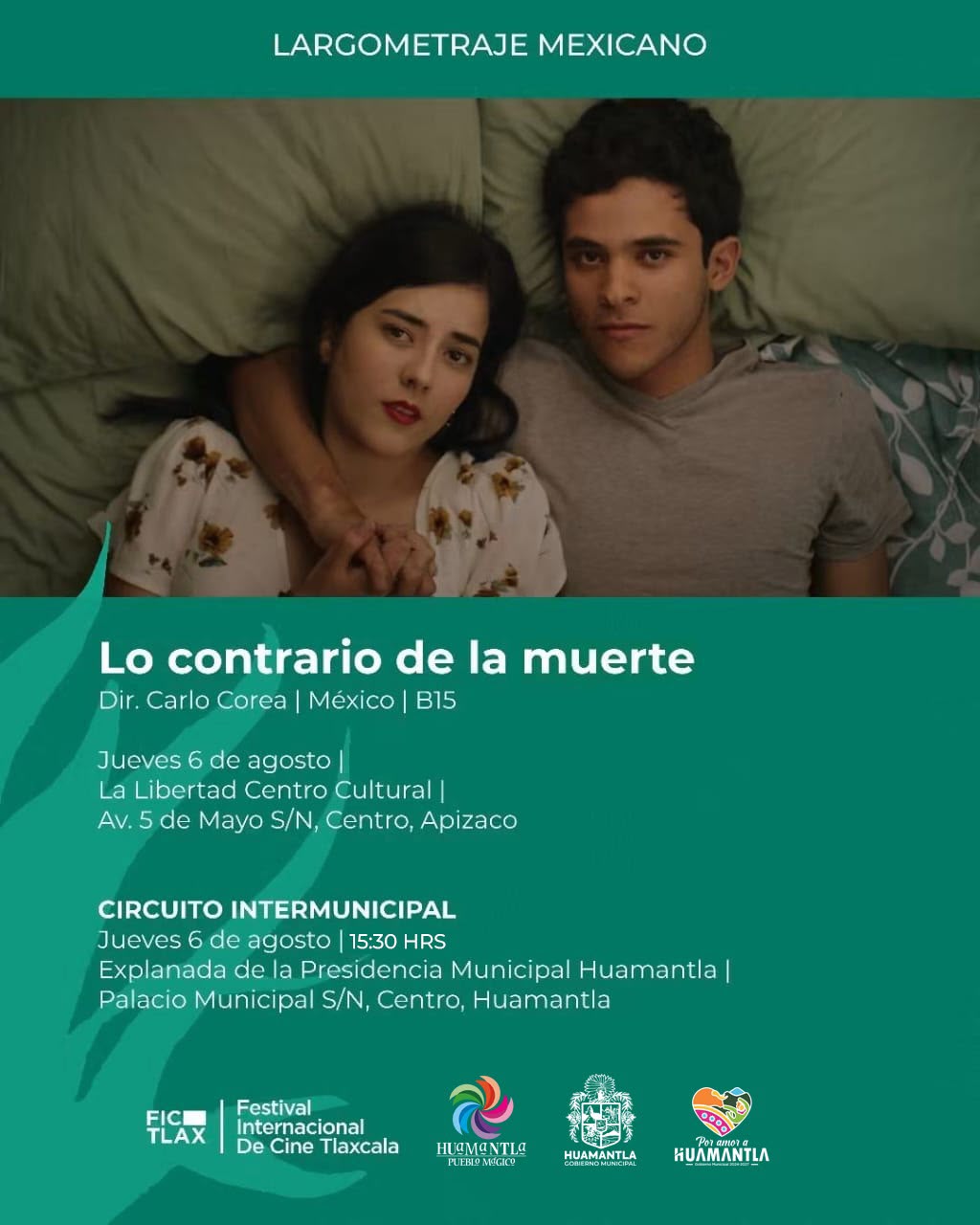 Por ajuste en la programación, cambia de horario la proyección de 'Lo contrario de la muerte' en Huamantla